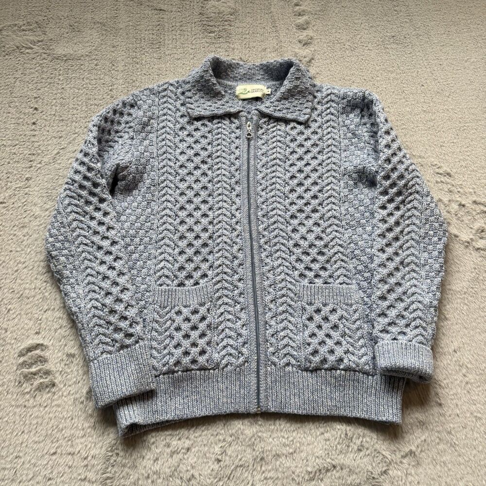 ORIGINAL ARAN CO. 100% NEW MERINO WOOL FULL ZIP SWEATER CARDIGAN MEDIUM